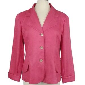 Coldwater Creek Petites Linen Blazer with Tulip Bracelet Sleeves Pink